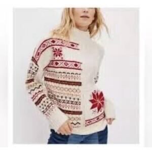 American Eagle Sweater Womens Large White Nordic Fair Isle Knit Pullover
